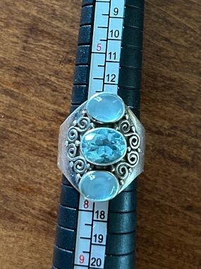 Sajen Sterling Silver, Aquamarine & Moonstone  Ring, Adjustable